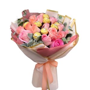 Bouquet rosas con chocolates