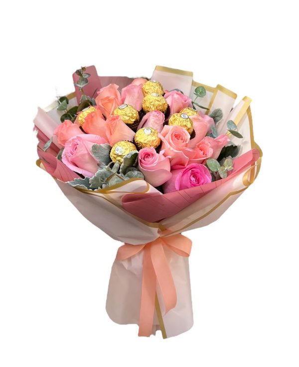Bouquet rosas con chocolates
